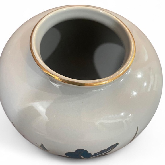 Vintage Otagiri Japan Blue Iris Vase 22K Gold Hand Painted Porcelain Vase